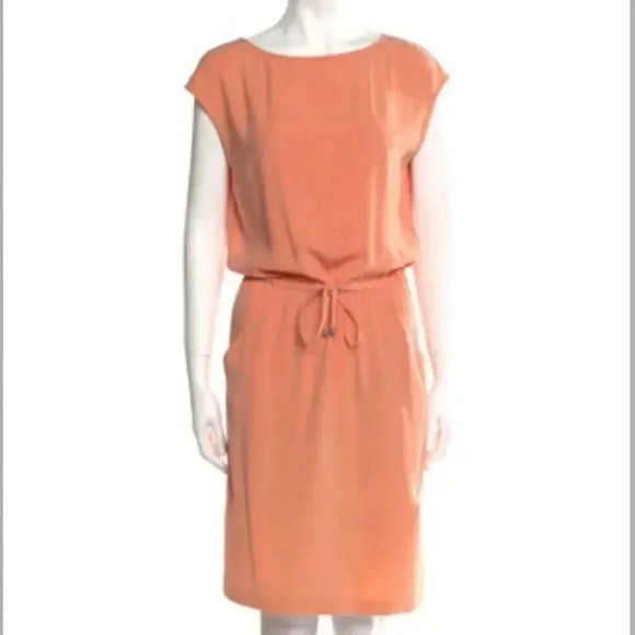 ST. JOHN | Peach Elastic Drawstring Waist Side Pocket Cap Sleeves Dress | Size 2 - Picture 1 of 10